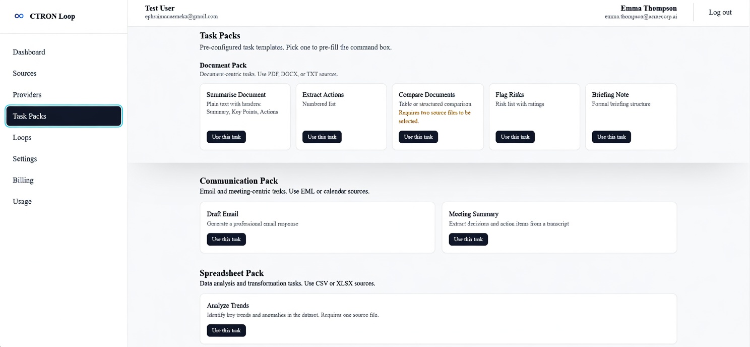 Outputs grounded in your company knowledge — with provider, tokens & cost.
