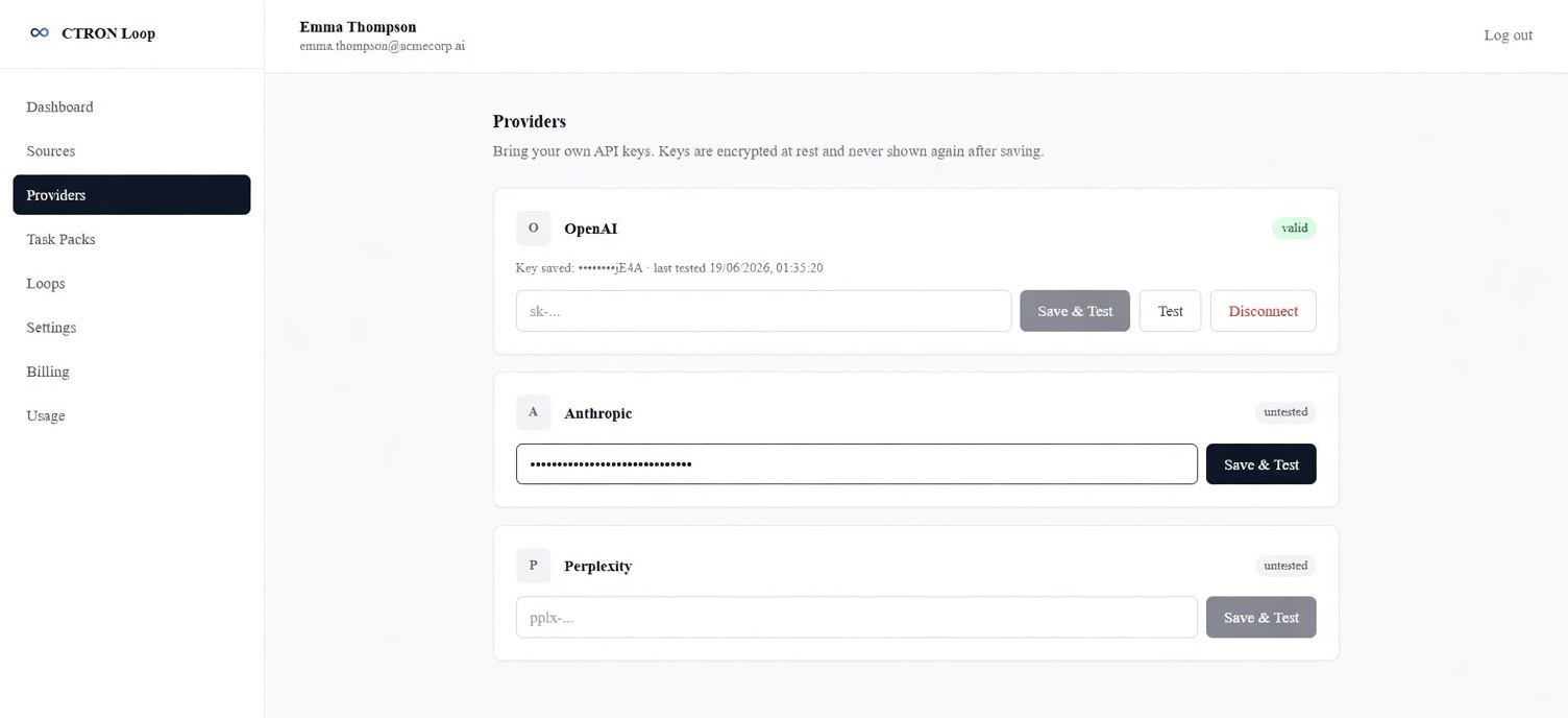 Bring your own AI provider keys (BYOK).